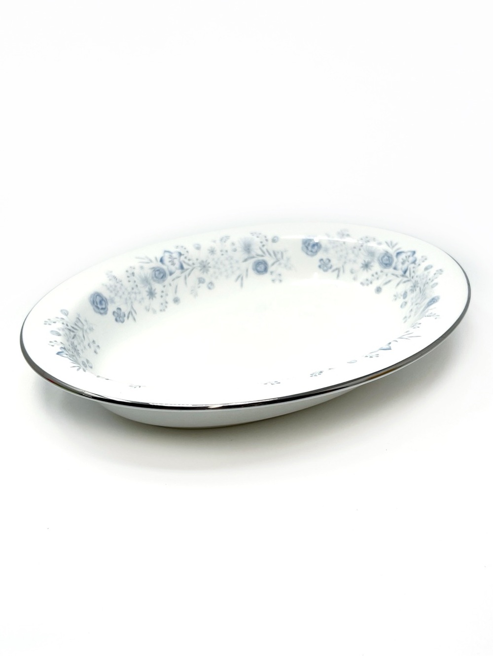 Vintage Wedgwood Belle Fluer Oval Vegetable Serving Dish White Blue Flowers EUC
